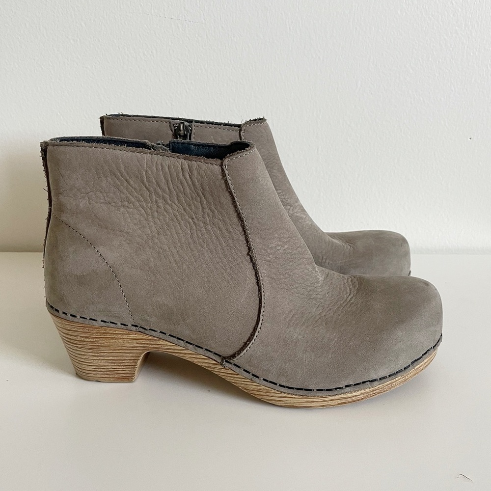 Dansko Gray Leather Clog Ankle Boots